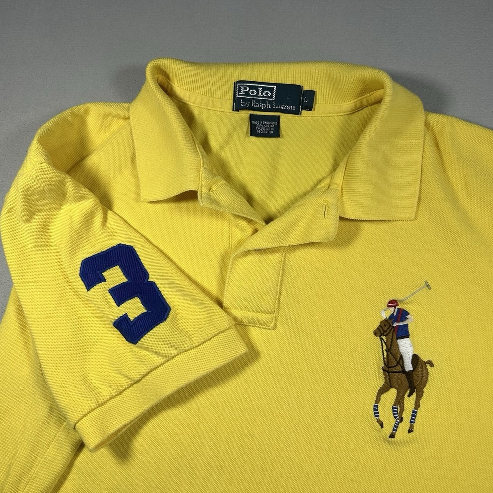 Polo Ralph Lauren Big Pony Mens Size L Yellow Mesh Short Sleeve Shirt #3